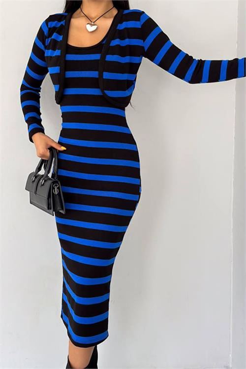 Neşeli butik kadın çıkarılabilir bolerolu kaşkorse elbise KKLF35