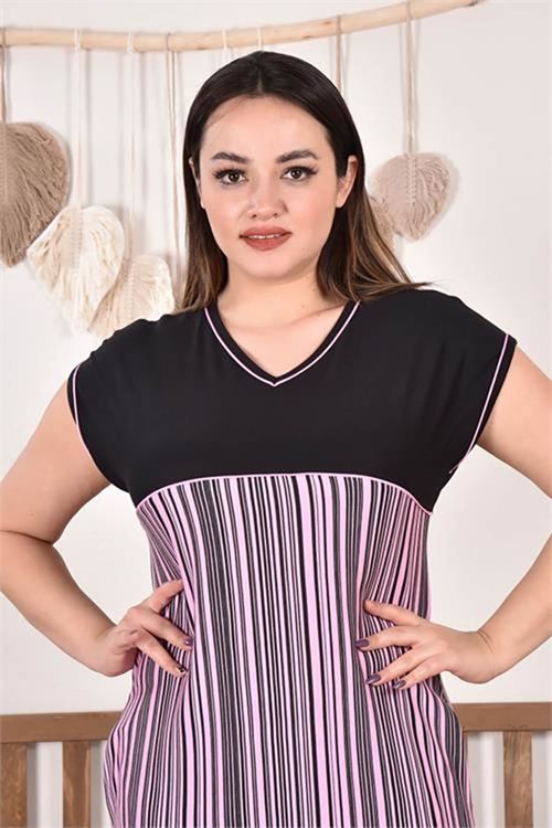 Neşeli butik kadın büyük beden nakışlı viskon elbise AYSL92