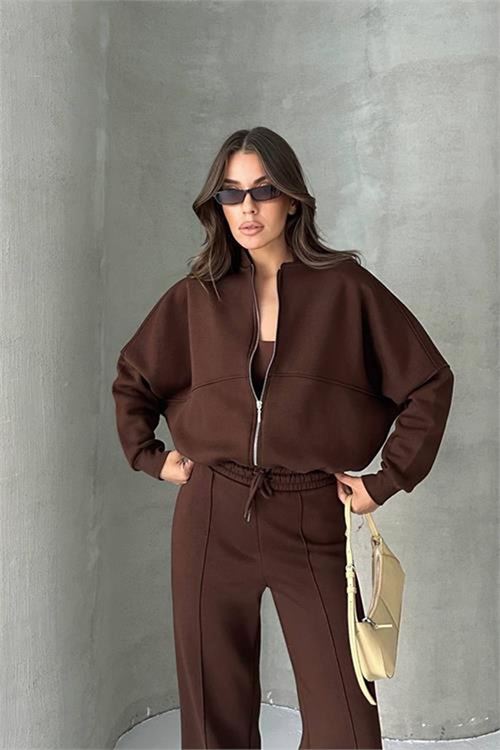 Neşeli butik kadın şardonlu üç iplik eşofman takımı GTS018