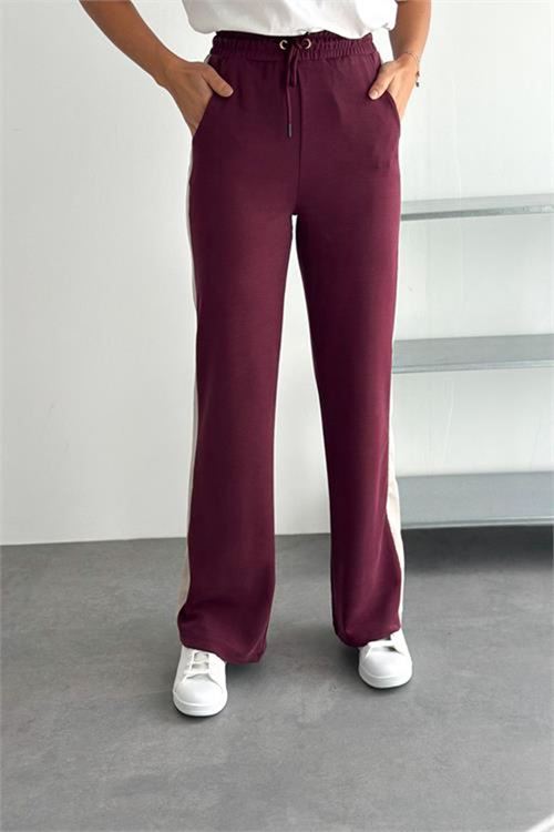 Neşeli butik kadın bordo çift renkli oversize yelekli premium eşofman takımı NBRW5063