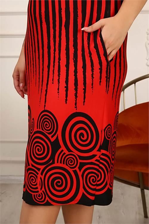 Neşeli butik kadın çizgili büyük beden elbise AYSL54 - Bordo
