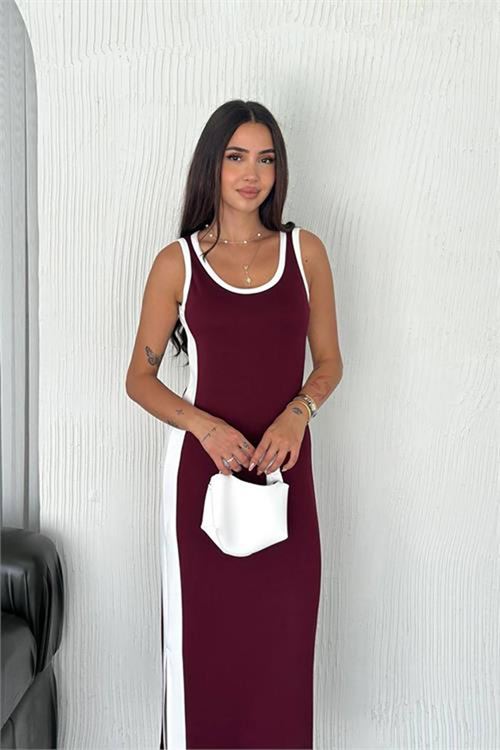 Neşeli butik kadın siyah şerit detaylı spor elbise NBTG105