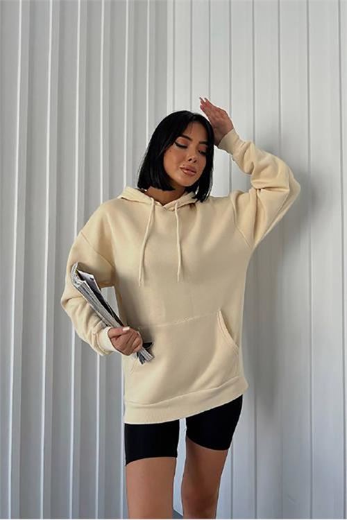 Neşeli butik kadın kapüşonlu kanguru cepli sweat GTS023