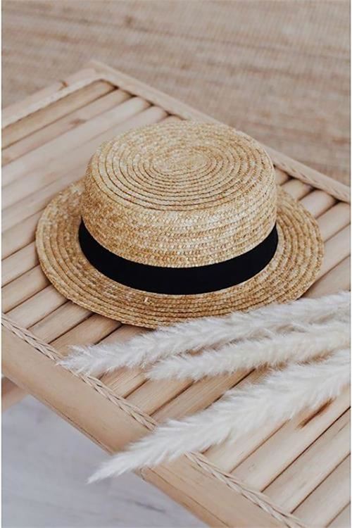 Neşeli butik kadın bej hasır şapka NBMHT05