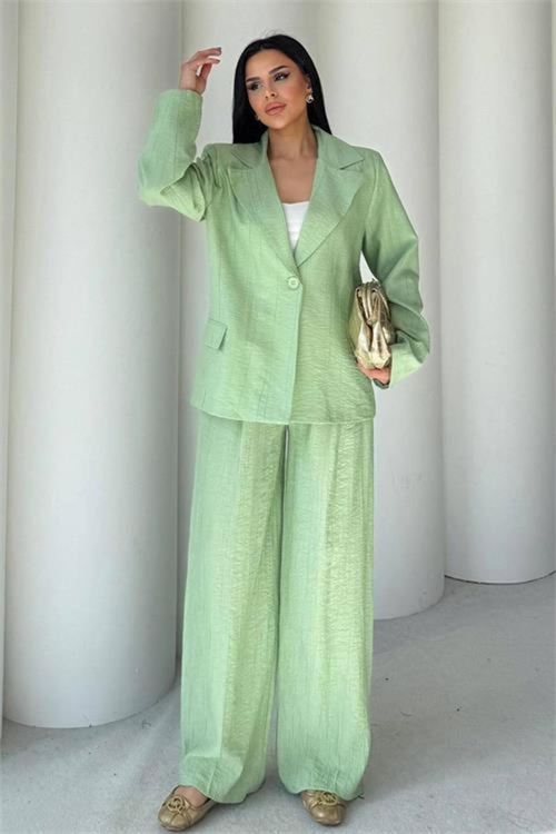 Kadın mint yeşili oversize tek düğmeli blazer ceket pantolon takım DPSTR4085