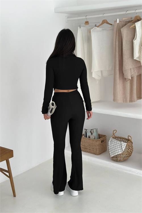 Kadın gömlek yaka düğmeli crop pantolon takım DPK4322