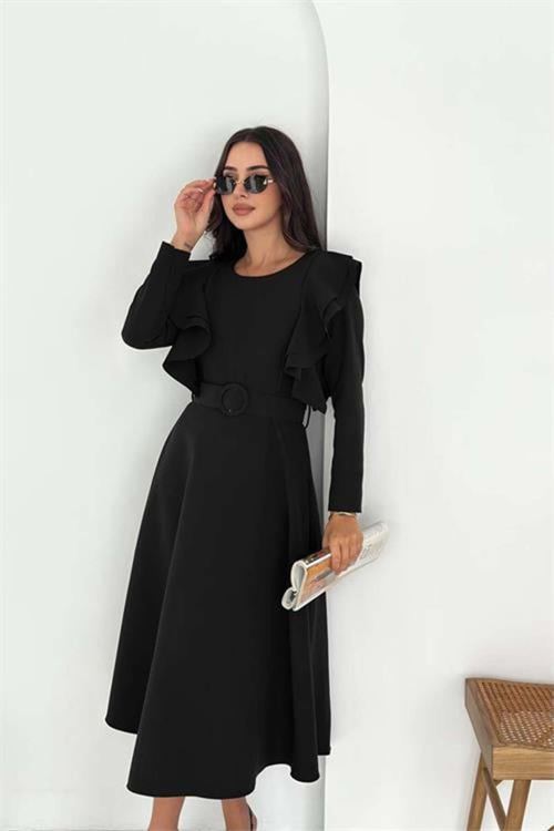 Kadın omuz detaylı midi elbise DPK4309