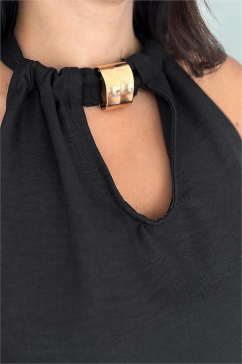 Kadın siyah halter yaka kolsuz ikili yazlık premium takım DPK4647