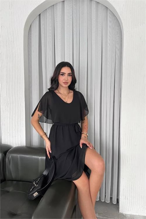 kadın kuşaklı midi boy şifon elbise DPK4116