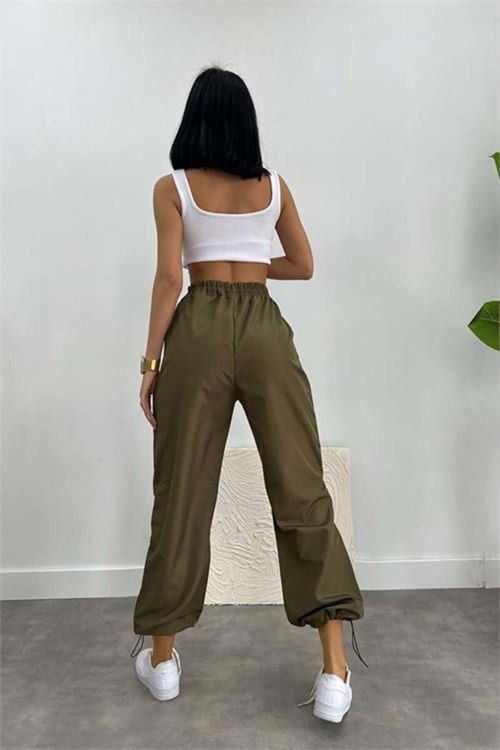 kadın paraşüt kumaş paça detaylı pantolon DPGTS032