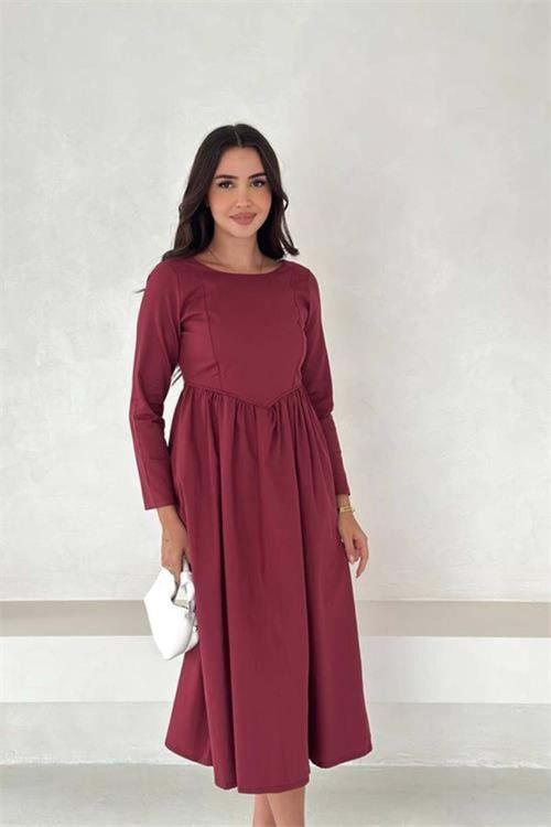 Kadın uzun kollu sırt detaylı basic elbise DPK4311