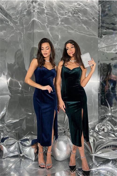 kadın kadife taş işlemeli abiye elbise DPEMP2554