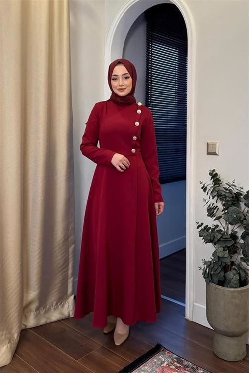 Dipmoda Kadın Düğme Detaylı Tesettür Elbise Nms037