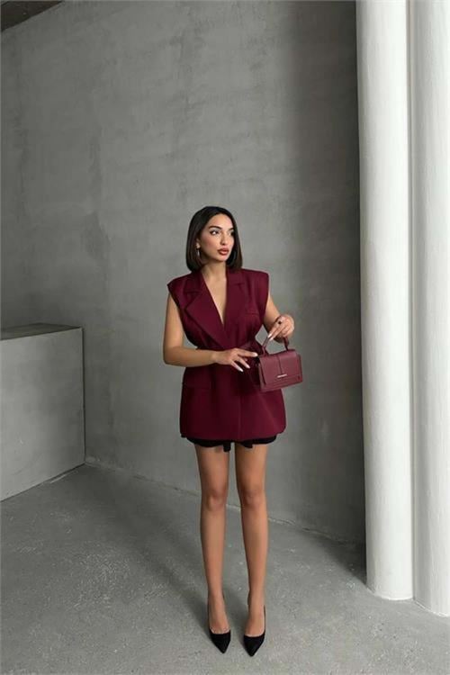 Dipmoda Kadın Salaş Kemerli Kolsuz Blazer Ceket Dpg076