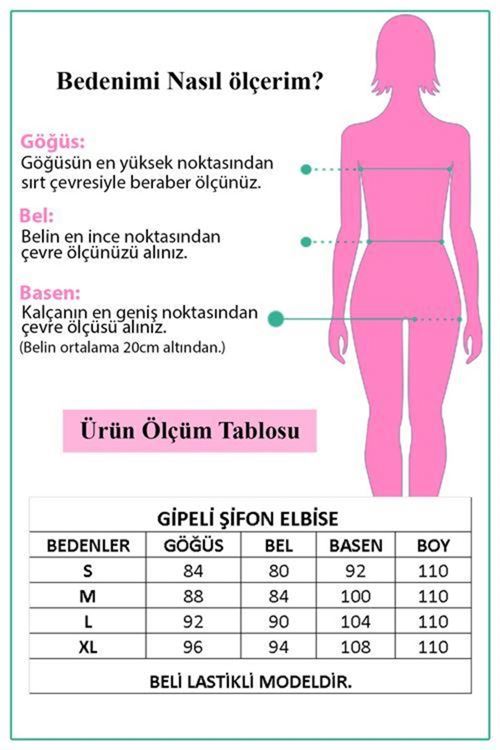 Kadın Kemerli Yeni Sezon Midi Boy Desenli Şifon Elbise DPApcx04