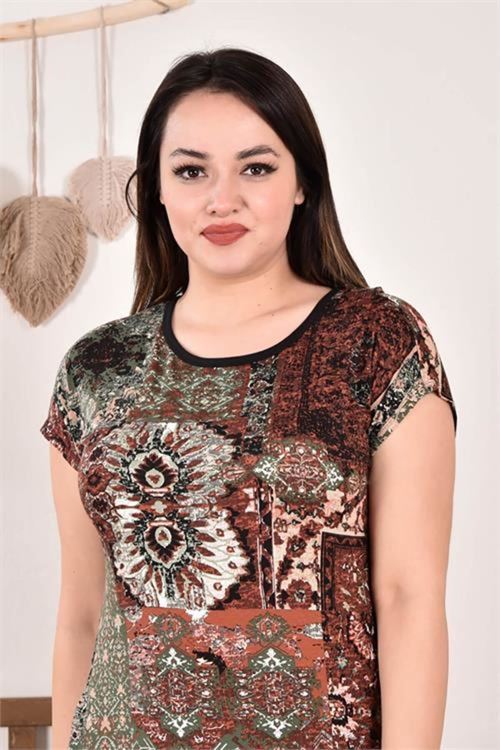 Kadın Desenli Büyük Beden Elbise Dpaysl62
