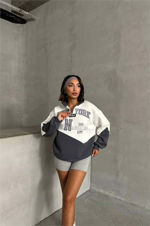 kadın antrasit fermuarlı New york sweat DPG050