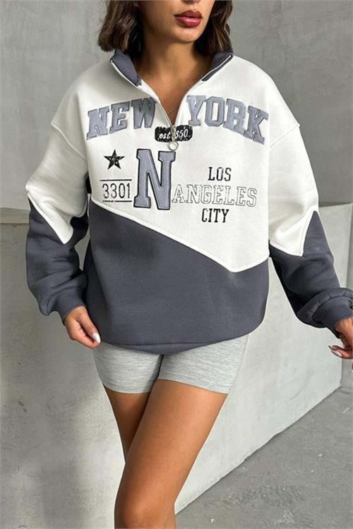 kadın antrasit fermuarlı New york sweat DPG050