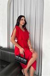 kadın kuşaklı midi boy şifon elbise DPK4116
