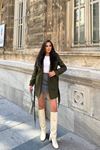 Kadın kürk yakalı kuşaklı kısa boy kaşe kaban DPSTR1019