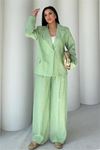 Kadın mint yeşili oversize tek düğmeli blazer ceket pantolon takım DPSTR4085