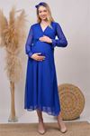 kadın saks mavisi baby shower şifon hamile elbise DPHML003