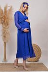 kadın saks mavisi baby shower şifon hamile elbise DPHML003