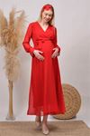 kadın kırmızı baby shower şifon hamile elbise DPHML003