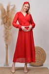 kadın kırmızı baby shower şifon hamile elbise DPHML003