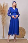 kadın saks mavisi baby shower şifon hamile elbise DPHML003