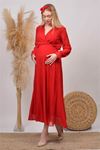 kadın kırmızı baby shower şifon hamile elbise DPHML003