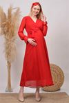 kadın kırmızı baby shower şifon hamile elbise DPHML003