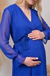 kadın saks mavisi baby shower şifon hamile elbise DPHML003