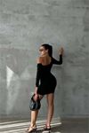 kadın siyah tek kol büzgülü mini elbise DPDF081