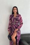 kadın kruvaze yaka piliseli midi şifon elbise DPK30292