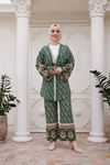 kadın ithal kumaş tesettür kimono takım SMS020 - Yeşil