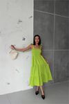 Neşeli butik kadın yeşil gipeli askılı poplin elbise NBG012