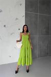 Neşeli butik kadın yeşil gipeli askılı poplin elbise NBG012