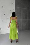 Neşeli butik kadın yeşil gipeli askılı poplin elbise NBG012