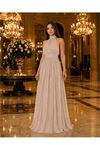 Neşeli butik kadın taş rengi halter yaka janjan kumaş premium abiye elbise NBMY4128