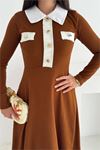 Kadın gold düğme detaylı midi boy elbise DPK4327