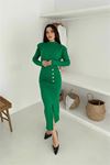 Kadın tam boy düğmeli yırtmaçlı elbise DPK4369