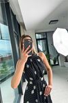 Kadın halter yaka astarlı maxi şifon elbise DPMY3242