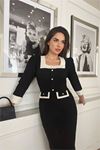 Kadın düğmeli ithal kumaş tasarım elbise DPNC3042