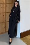 Kadın siyah asimetrik tunik pantolon oversize tesnsel tesettür takım NMS104