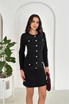 Kadın double kumaş düğmeli uzun kol mini elbise DPK4388