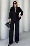 Kadın siyah oversize tek düğmeli blazer ceket pantolon takım DPSTR4085