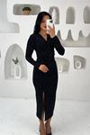 Kadın kruvaze yaka ışıltılı midi boy elbise DPMY3837