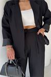 Kadın siyah oversize tek düğmeli blazer ceket pantolon takım DPSTR4085