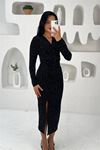 Kadın kruvaze yaka ışıltılı midi boy elbise DPMY3837